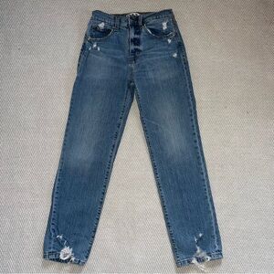 Daze Denim Blue Medium Wash Tapered Mom Jean Organic Cotton Sz 24